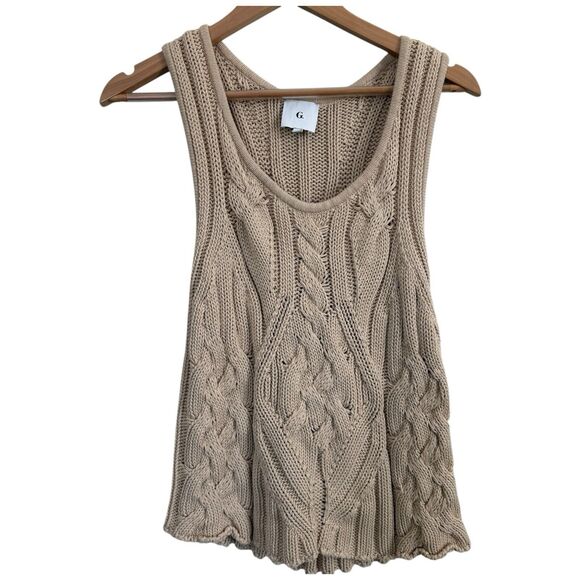 Beige Cable Knit Sleeveless Blouse - Picture 1 of 9